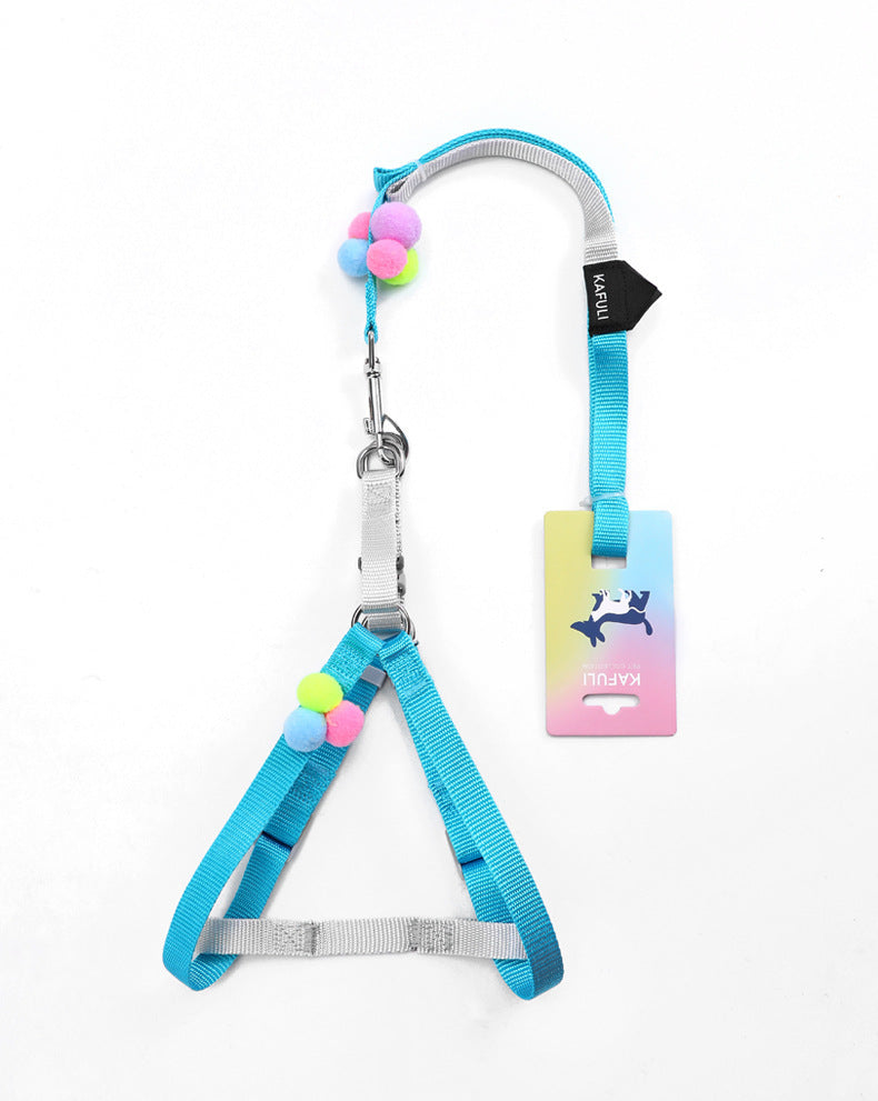 Colorful Fluffy Ball Cat Harness with Leash