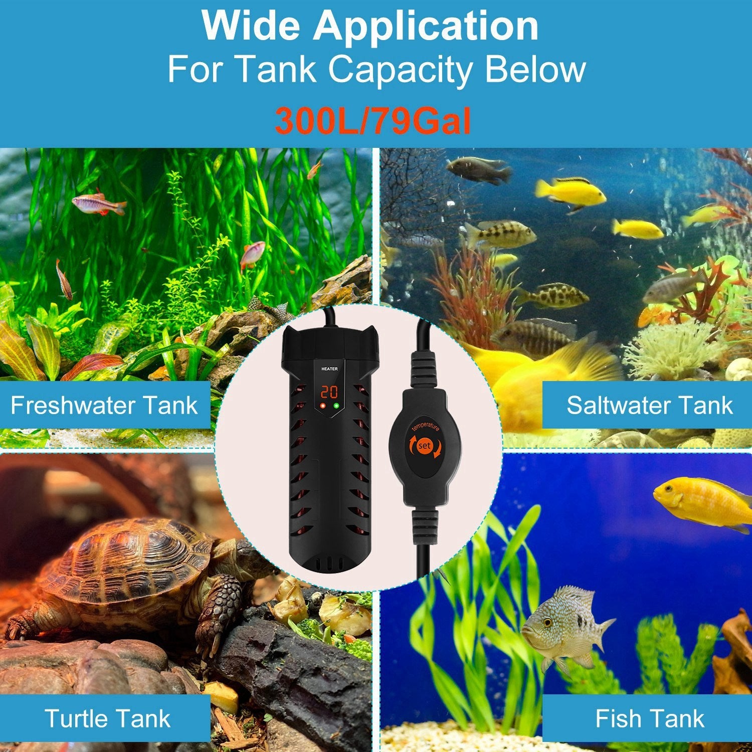 500W Submersible Aquarium Heater with External Controller