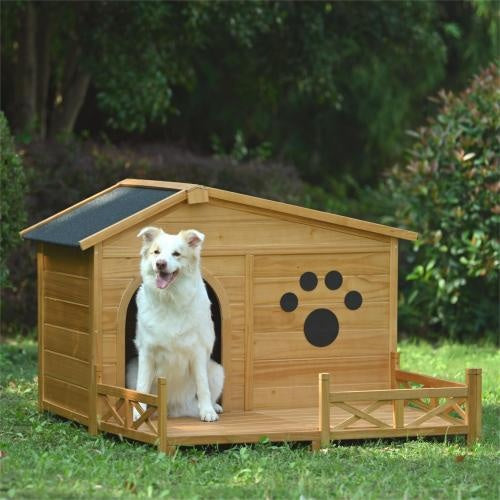 8" Wooden Dog House with Porch and Roof
