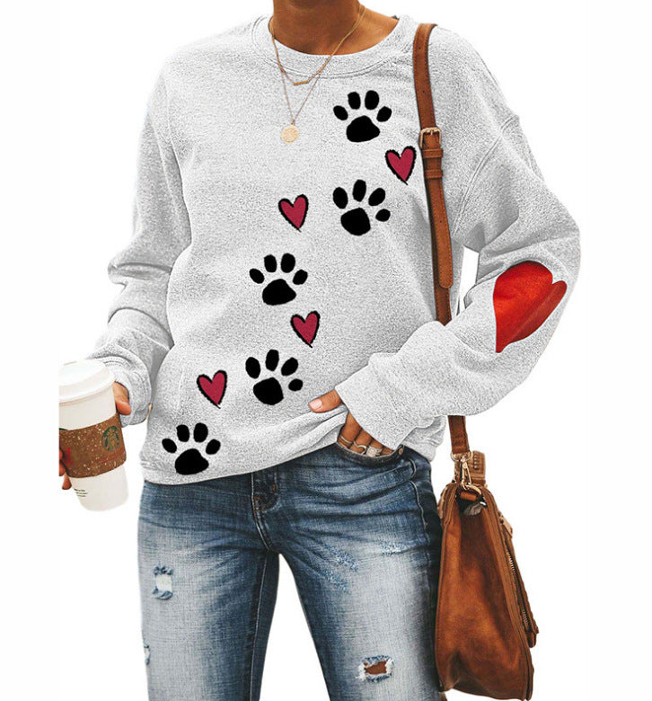 Round neck dog paw print sweatshirt