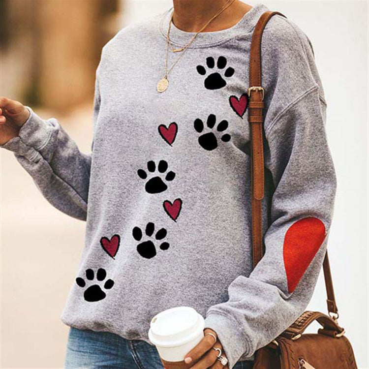 Round neck dog paw print sweatshirt