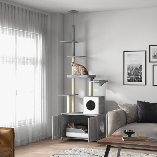 PawHut Cat Tree with Litter Box Enclosure