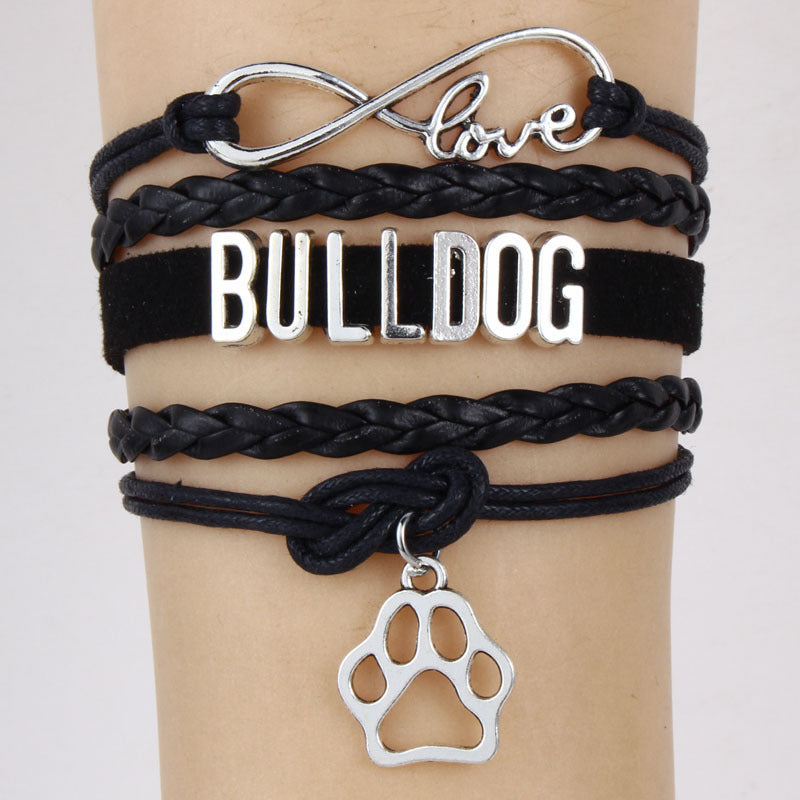 Alloy dog paw pendant braided bracelet