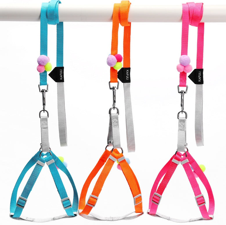 Colorful Fluffy Ball Cat Harness with Leash