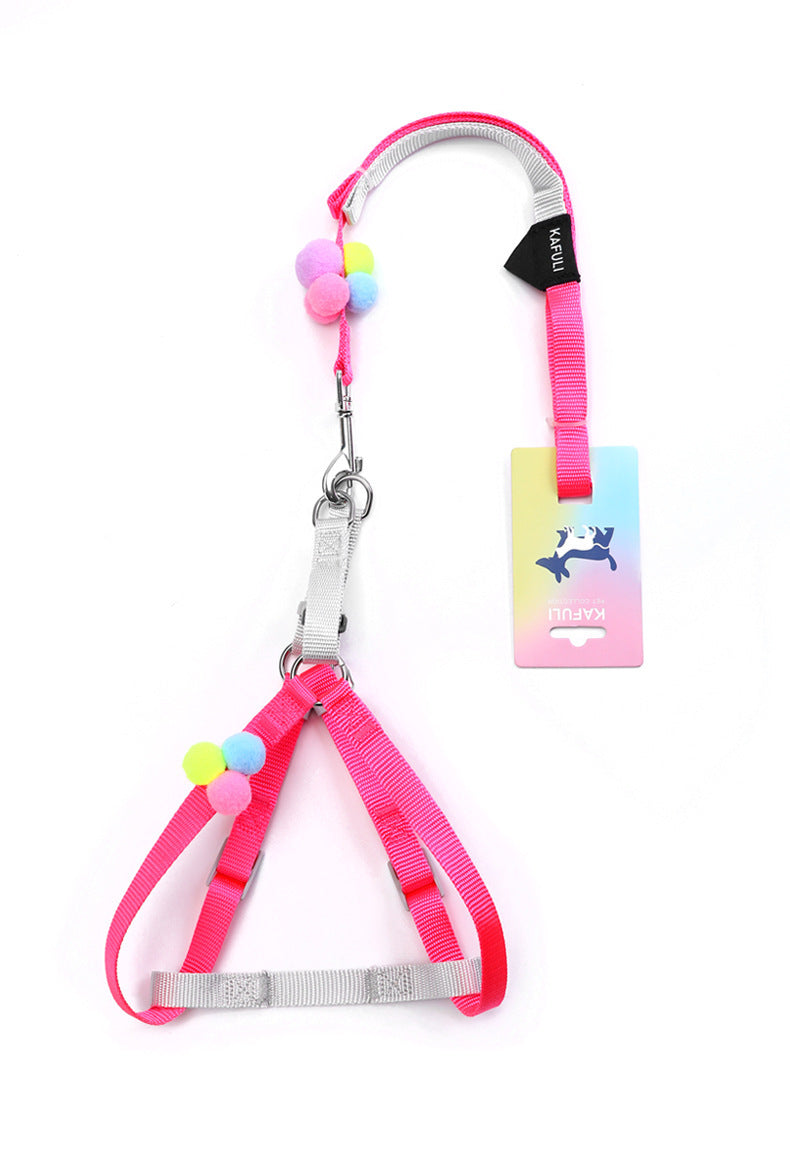 Colorful Fluffy Ball Cat Harness with Leash