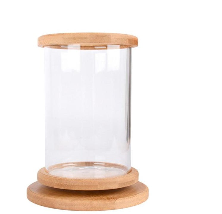 Mini Glass Fish Tank with Bamboo Base