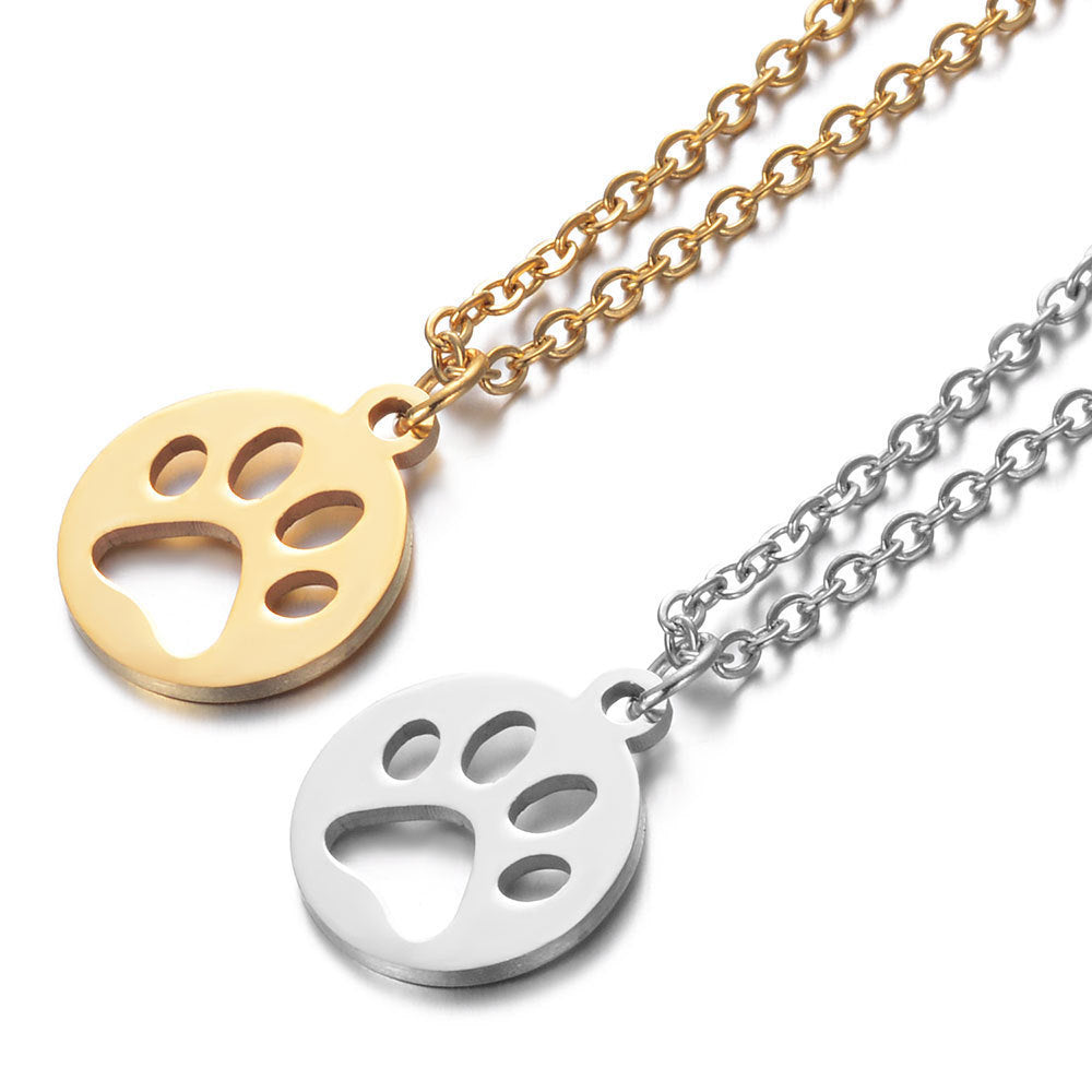 Titanium Steel Dog Paw Cat Paw Hollow Paw Print Diy Necklace