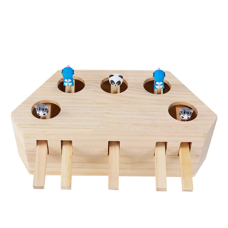 Wooden Whac-a-Mole Cat Toy, Interactive Puzzle Fun