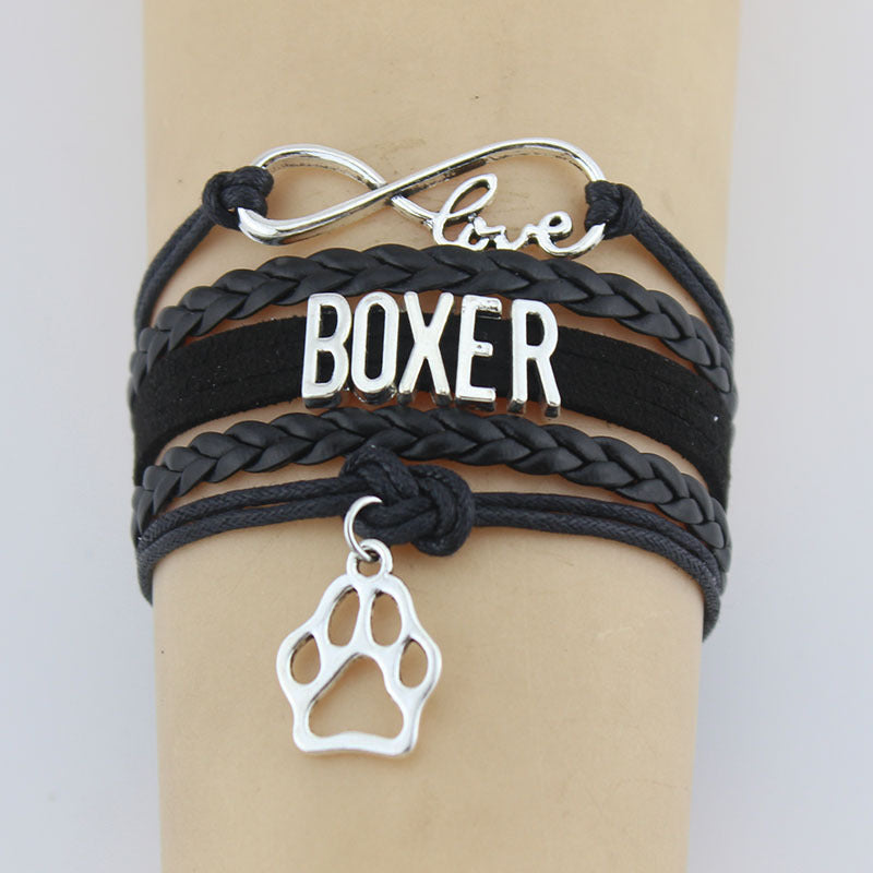 Alloy dog paw pendant braided bracelet