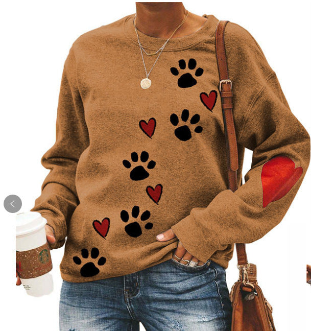 Round neck dog paw print sweatshirt