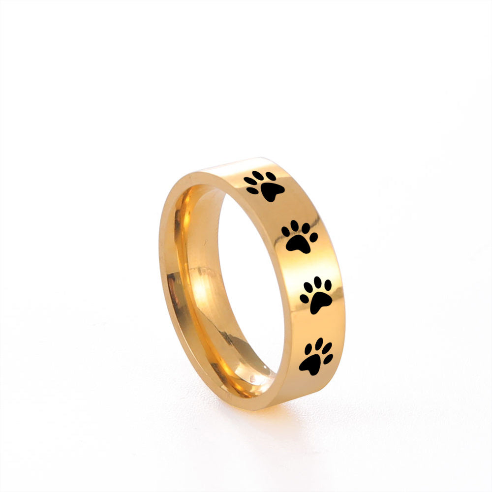 Laser Engraved Dog Paw Stainless Steel Ring