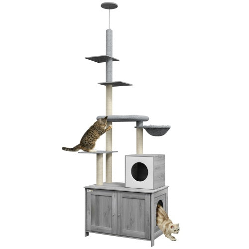 PawHut Cat Tree with Litter Box Enclosure
