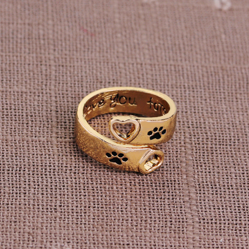Love dog paw hollow ring