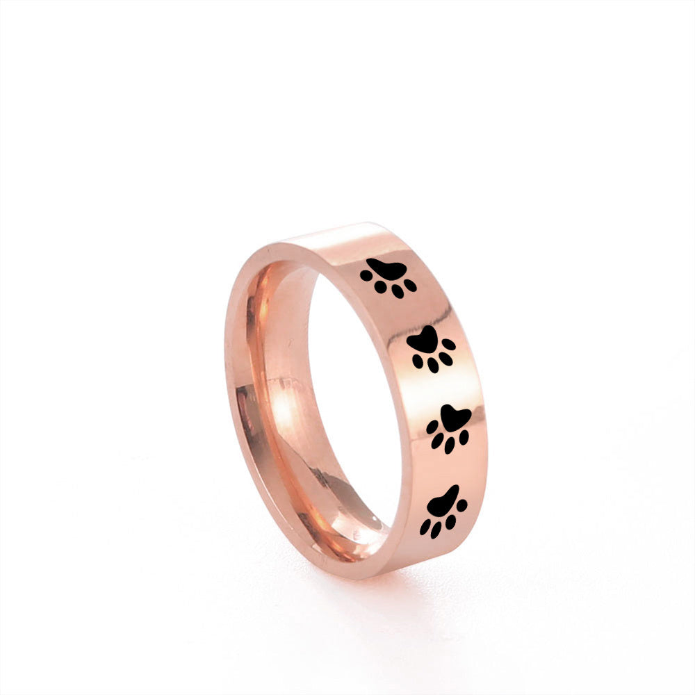 Laser Engraved Dog Paw Stainless Steel Ring