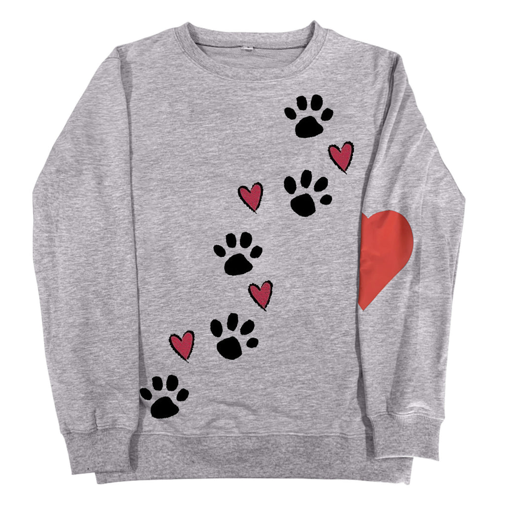 Round neck dog paw print sweatshirt