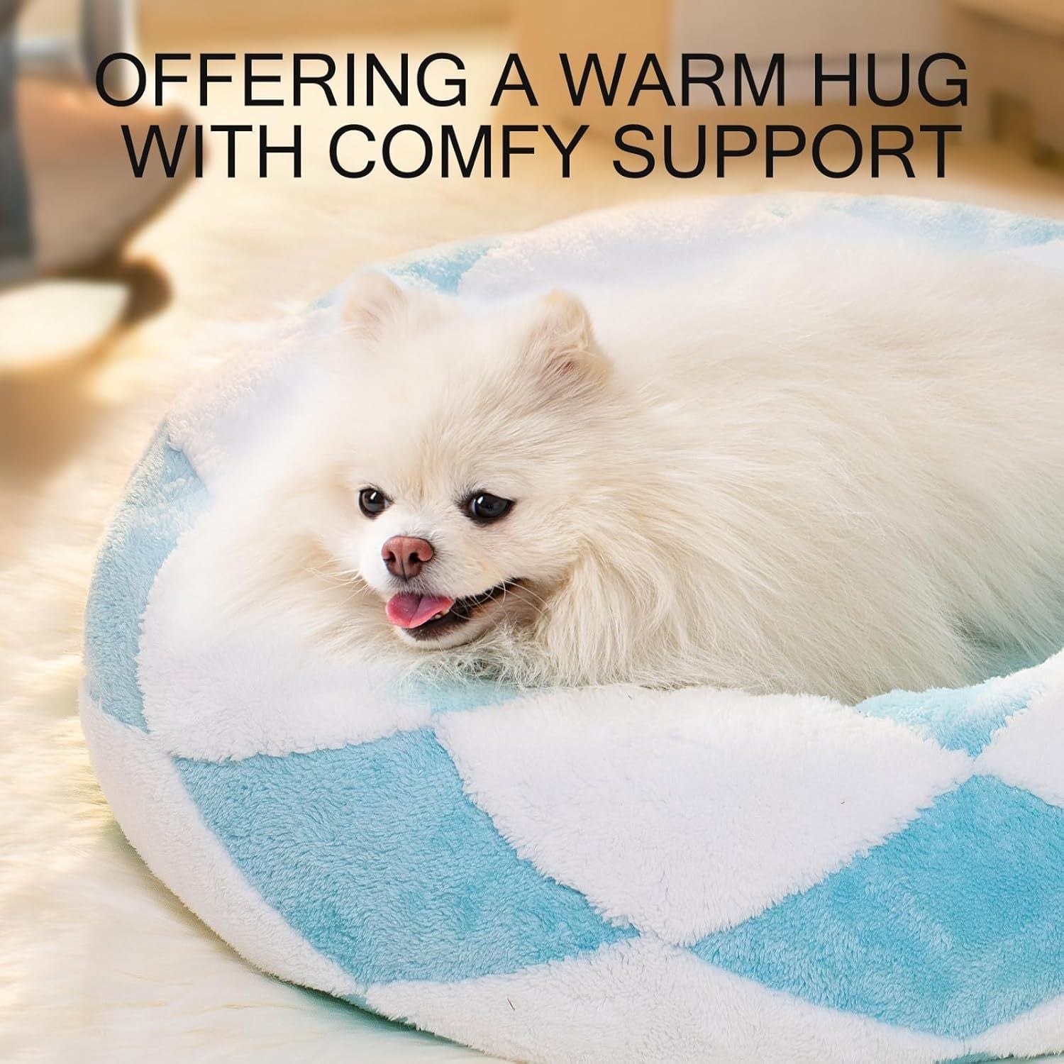 Fluffy Donut Dog Bed with Long Plush Cushion