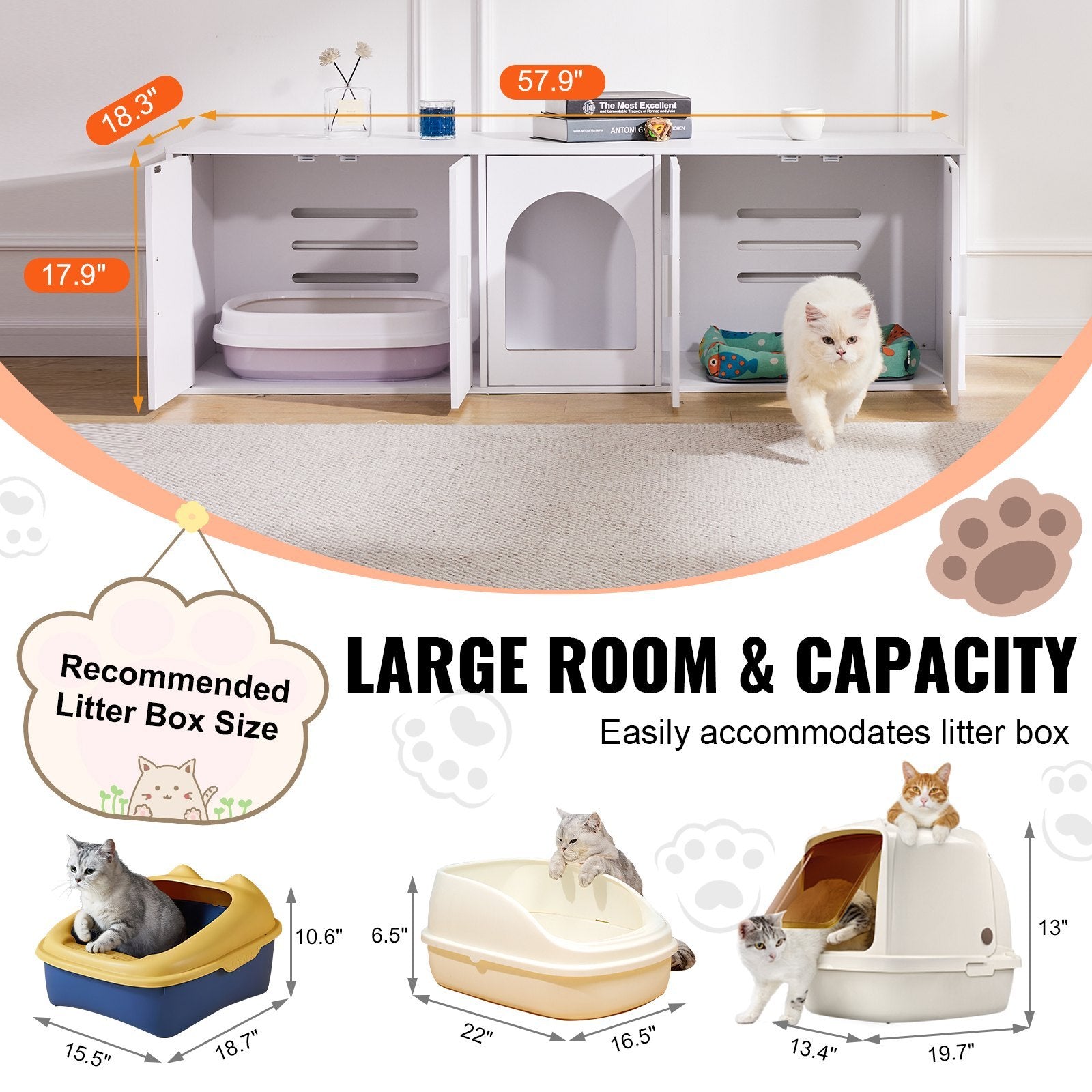 Stylish White Wooden Cat Litter Box Cover