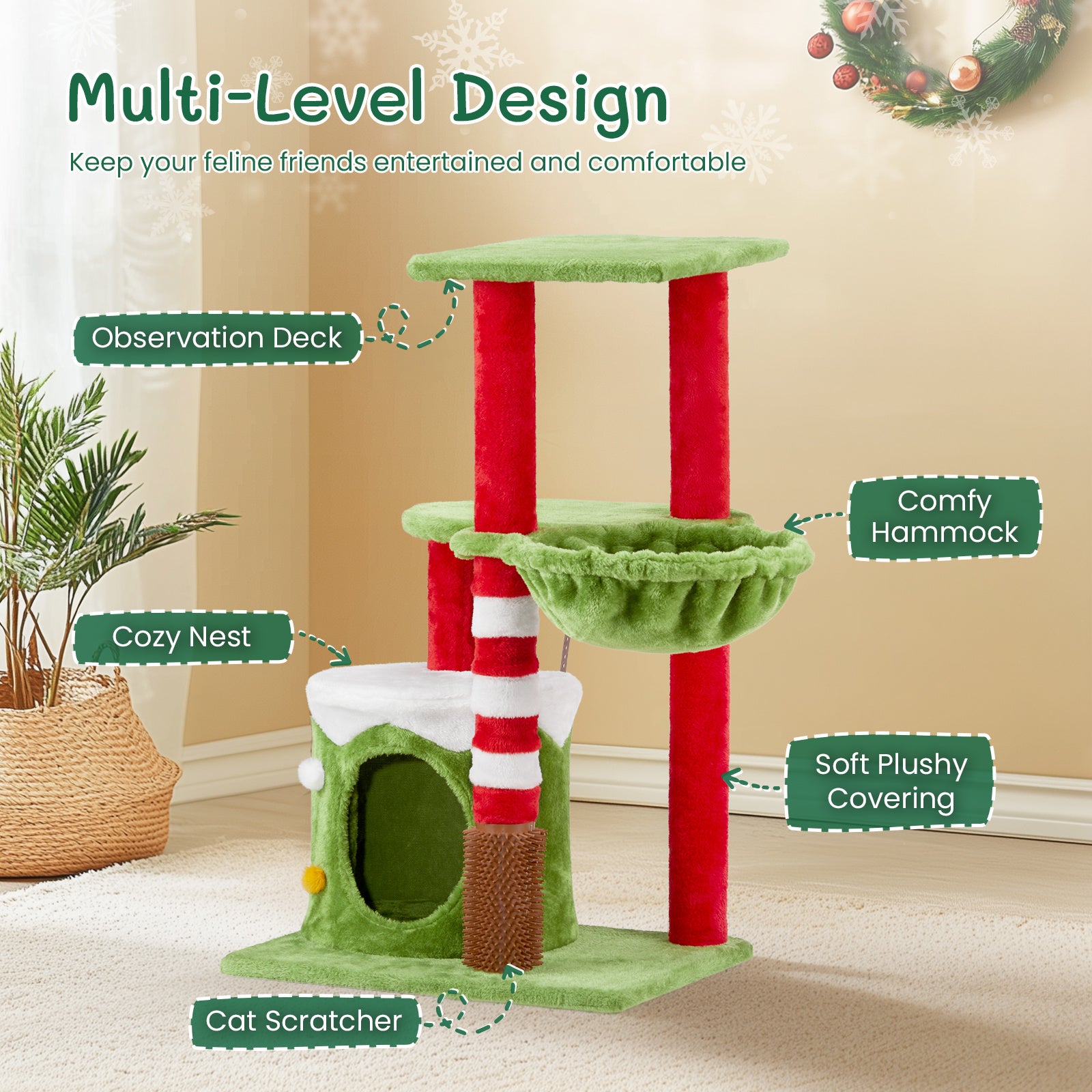 Multi-Level Cat Climbing Frame with Hammock