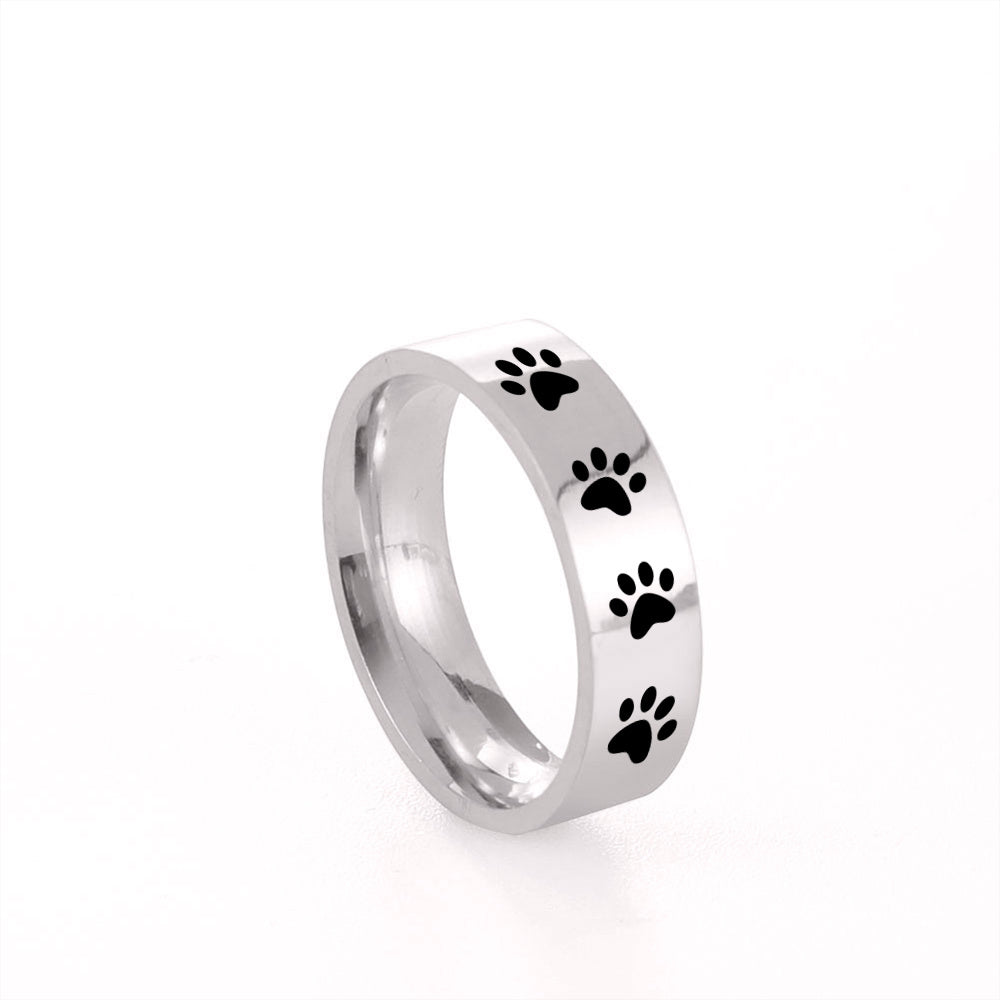 Laser Engraved Dog Paw Stainless Steel Ring