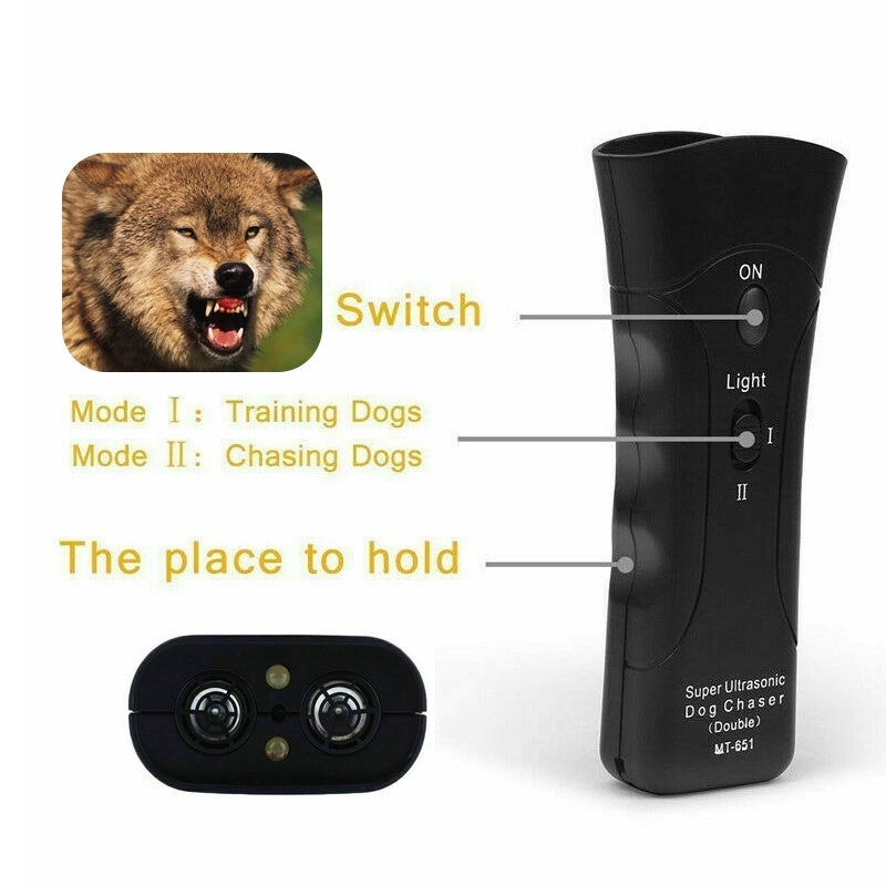 3-in-1 Ultrasonic Dog Trainer with LED Flashlight