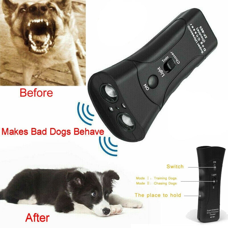 3-in-1 Ultrasonic Dog Trainer with LED Flashlight