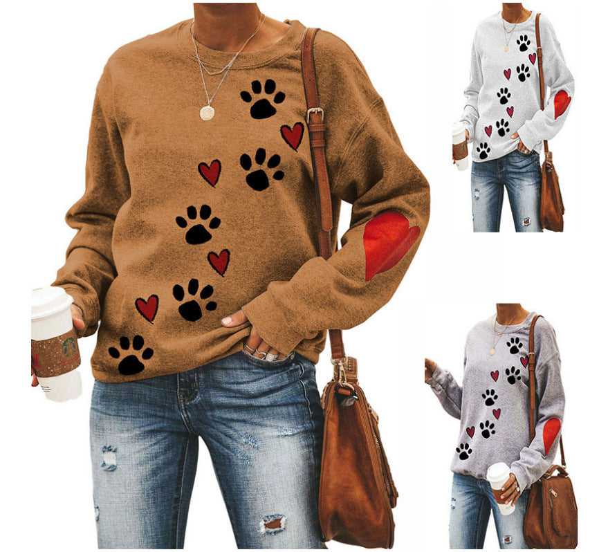 Round neck dog paw print sweatshirt
