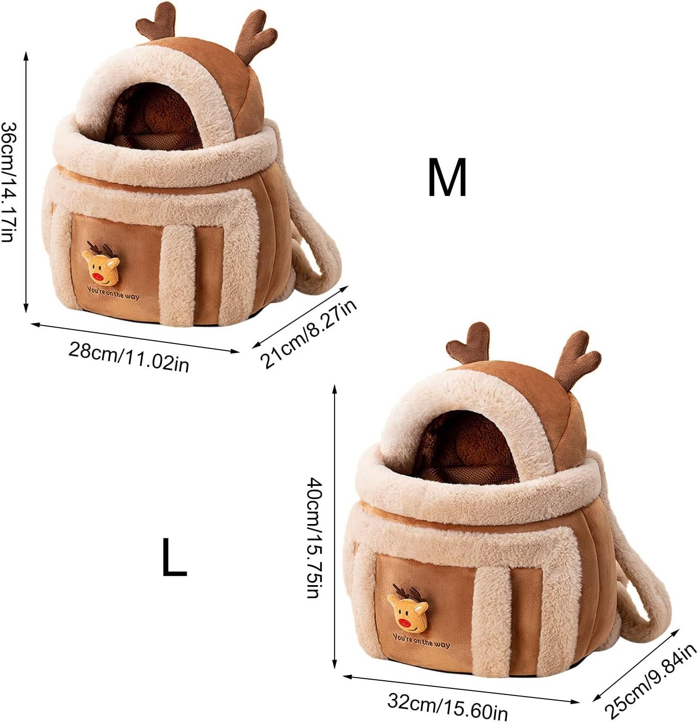 Winter Pet Backpack, Reindeer Design with Hand Warmers
