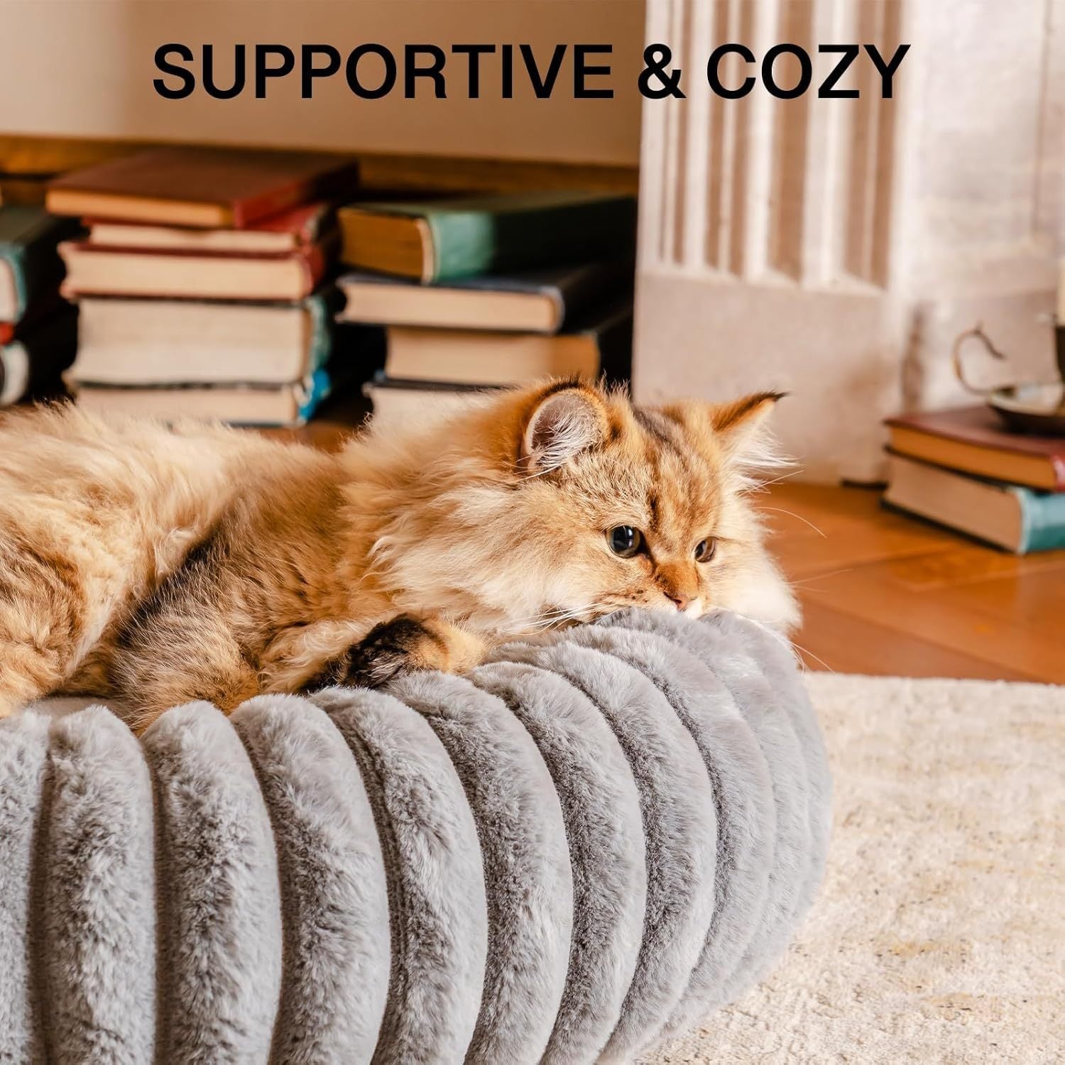 Cream Round Donut Bed for Puppies and Cats