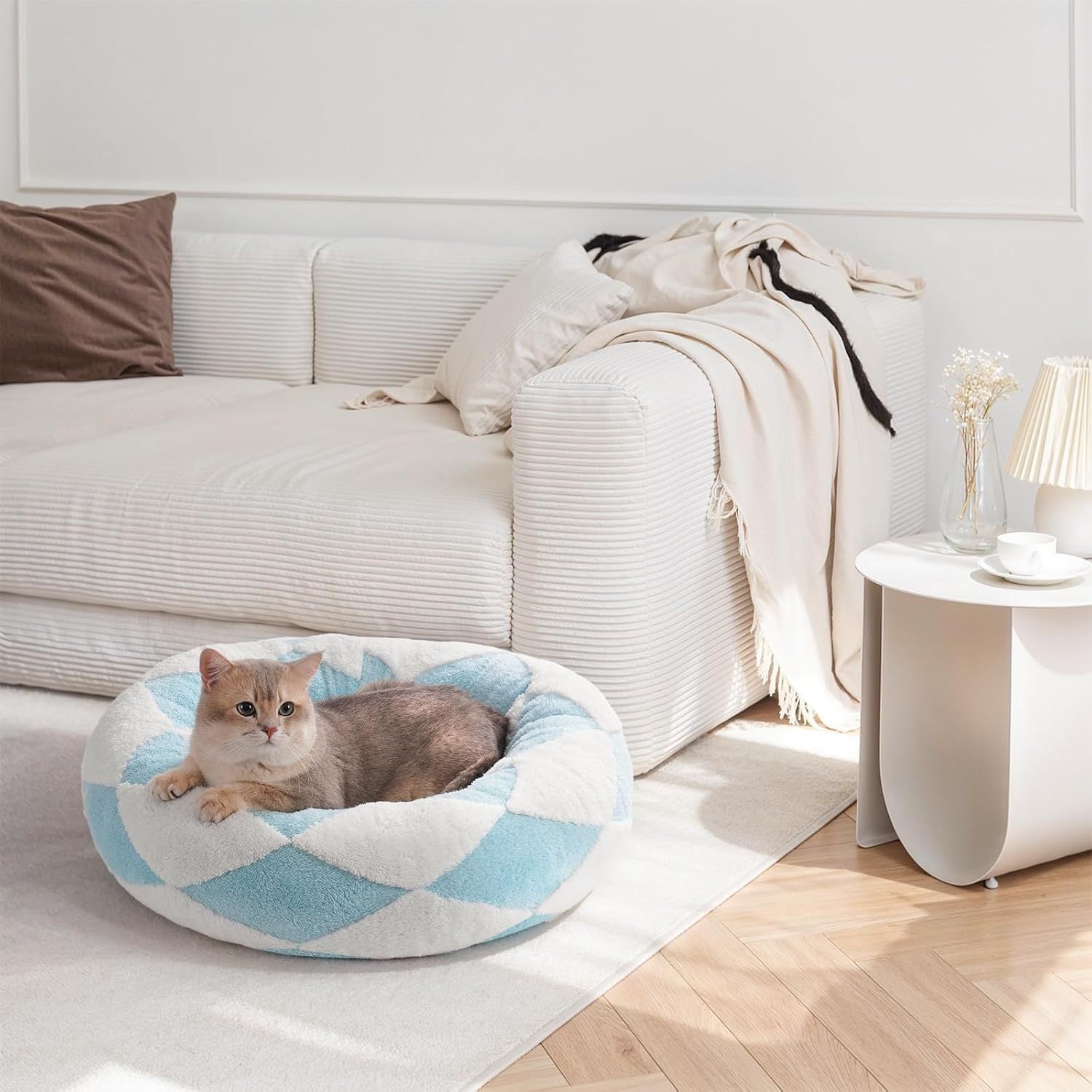Fluffy Donut Dog Bed with Long Plush Cushion