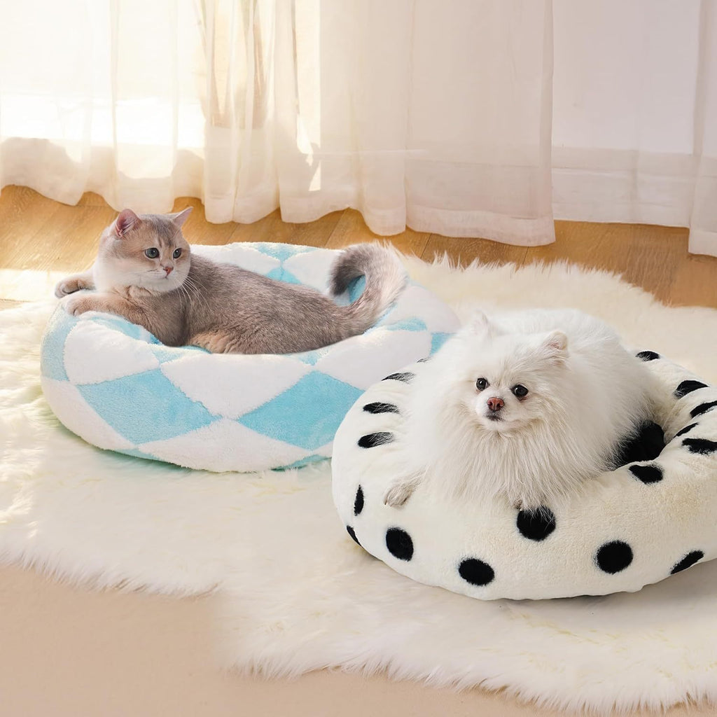 Fluffy Donut Dog Bed with Long Plush Cushion