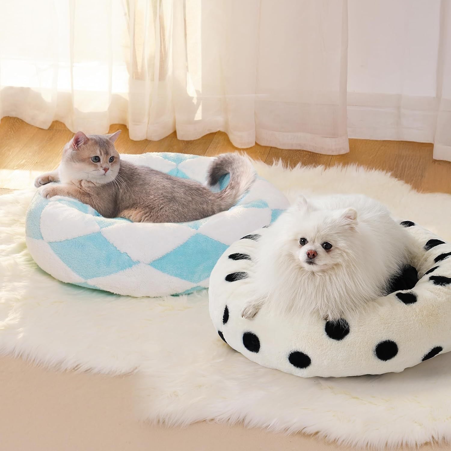 Fluffy Donut Dog Bed with Long Plush Cushion