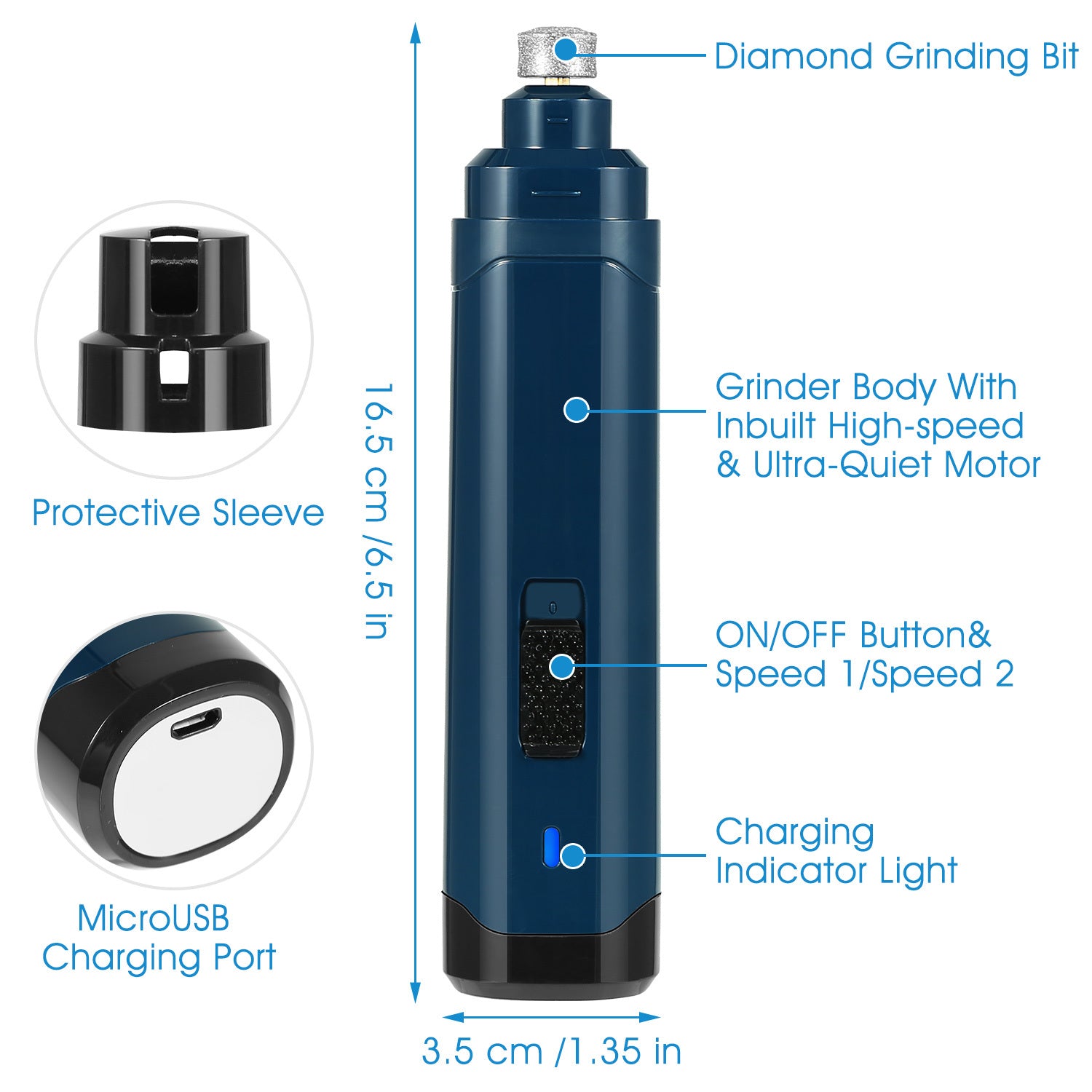 USB Rechargeable Dog Nail Grinder with 2 Speeds