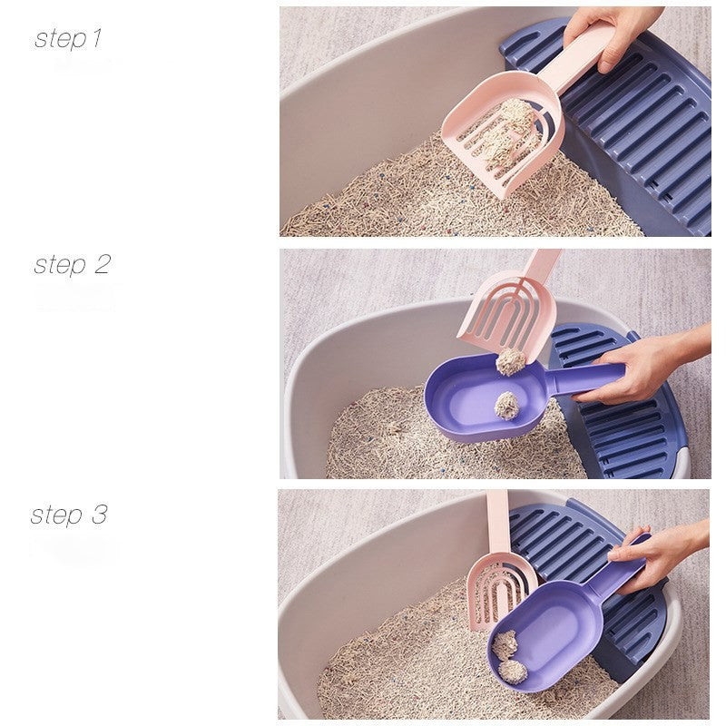 Self-cleaning scoop for effortless cat litter tray cleaning