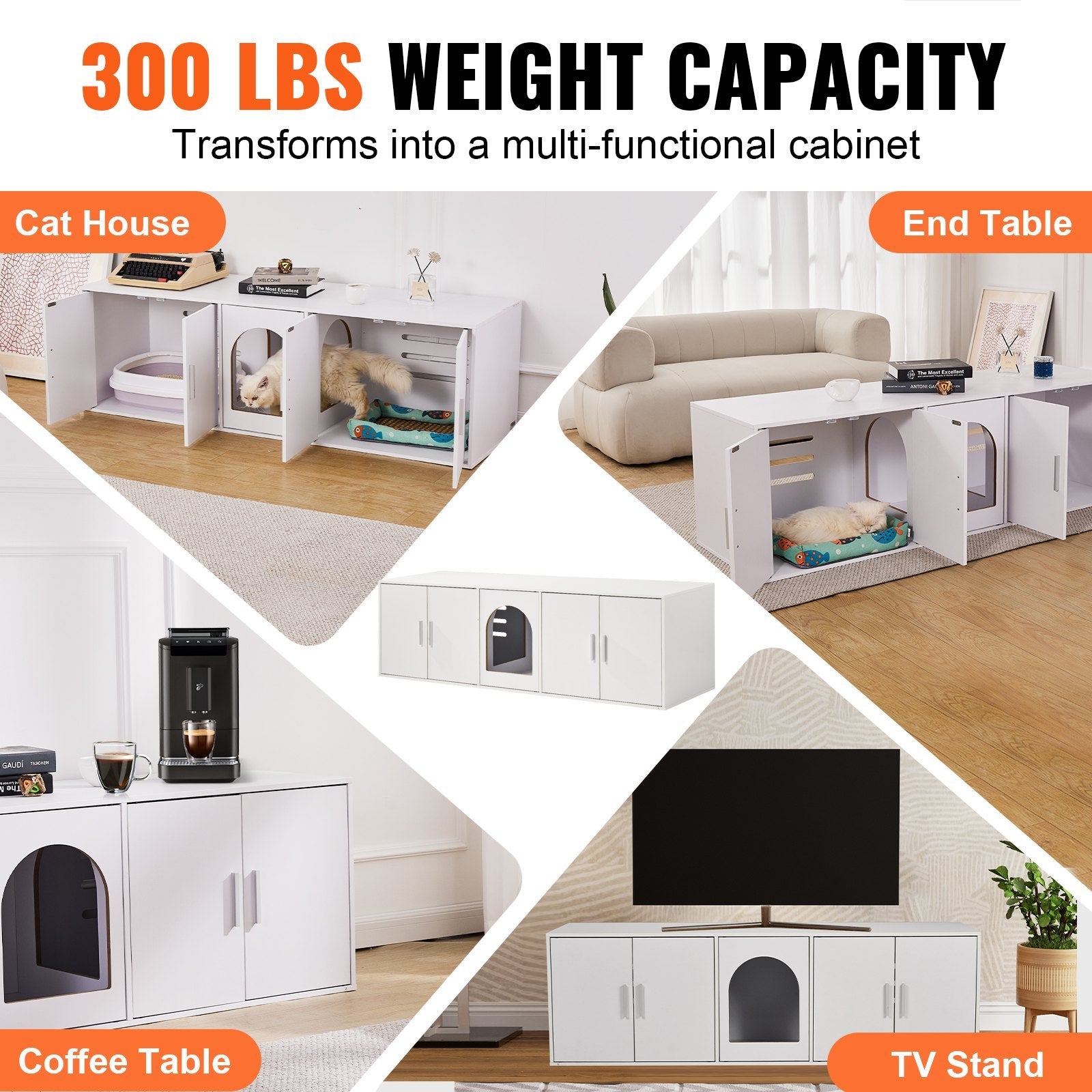 Stylish White Wooden Cat Litter Box Cover