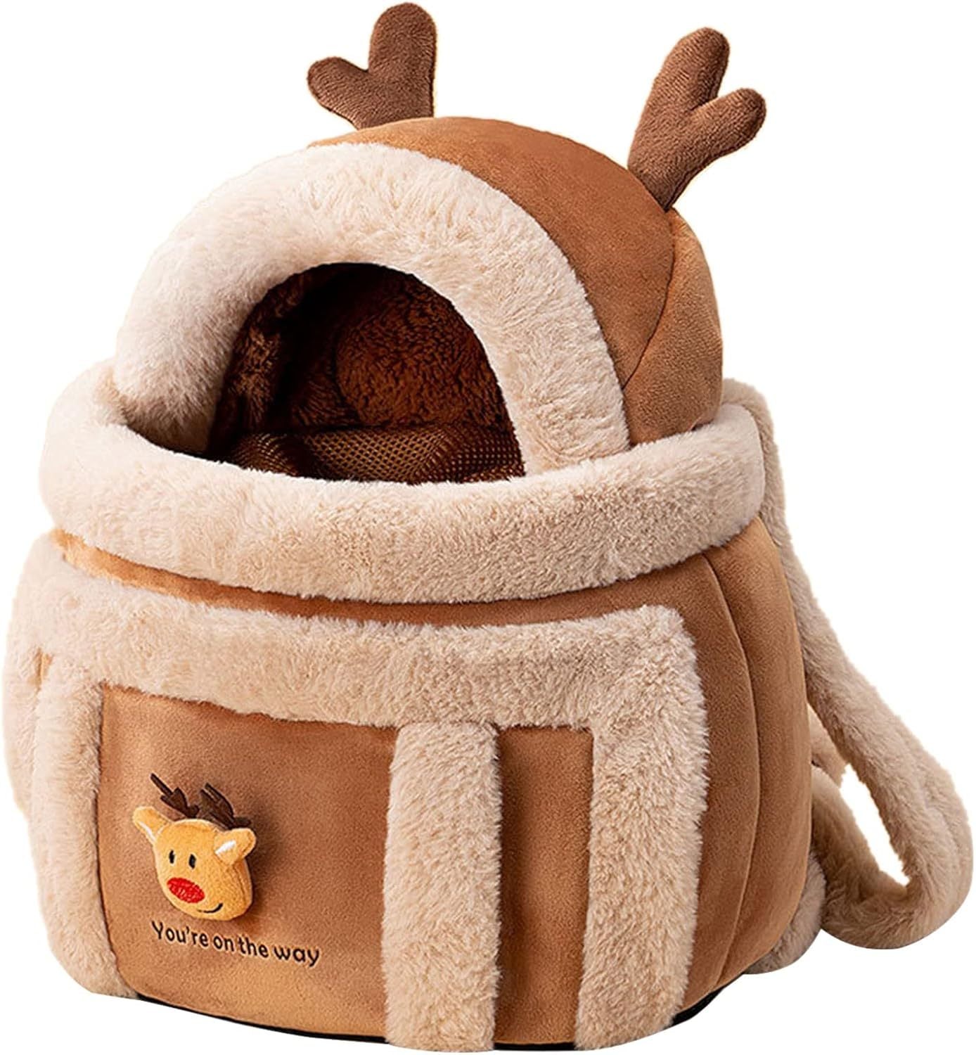 Winter Pet Backpack, Reindeer Design with Hand Warmers