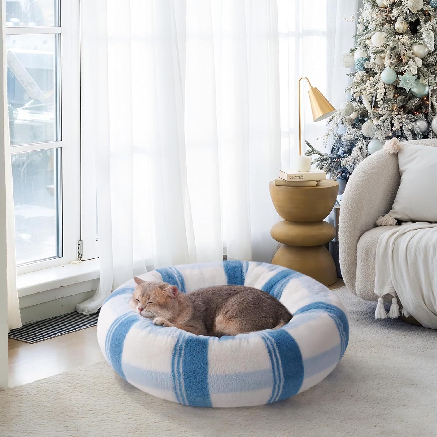 23-Inch Calming Cat Bed with Washable Design