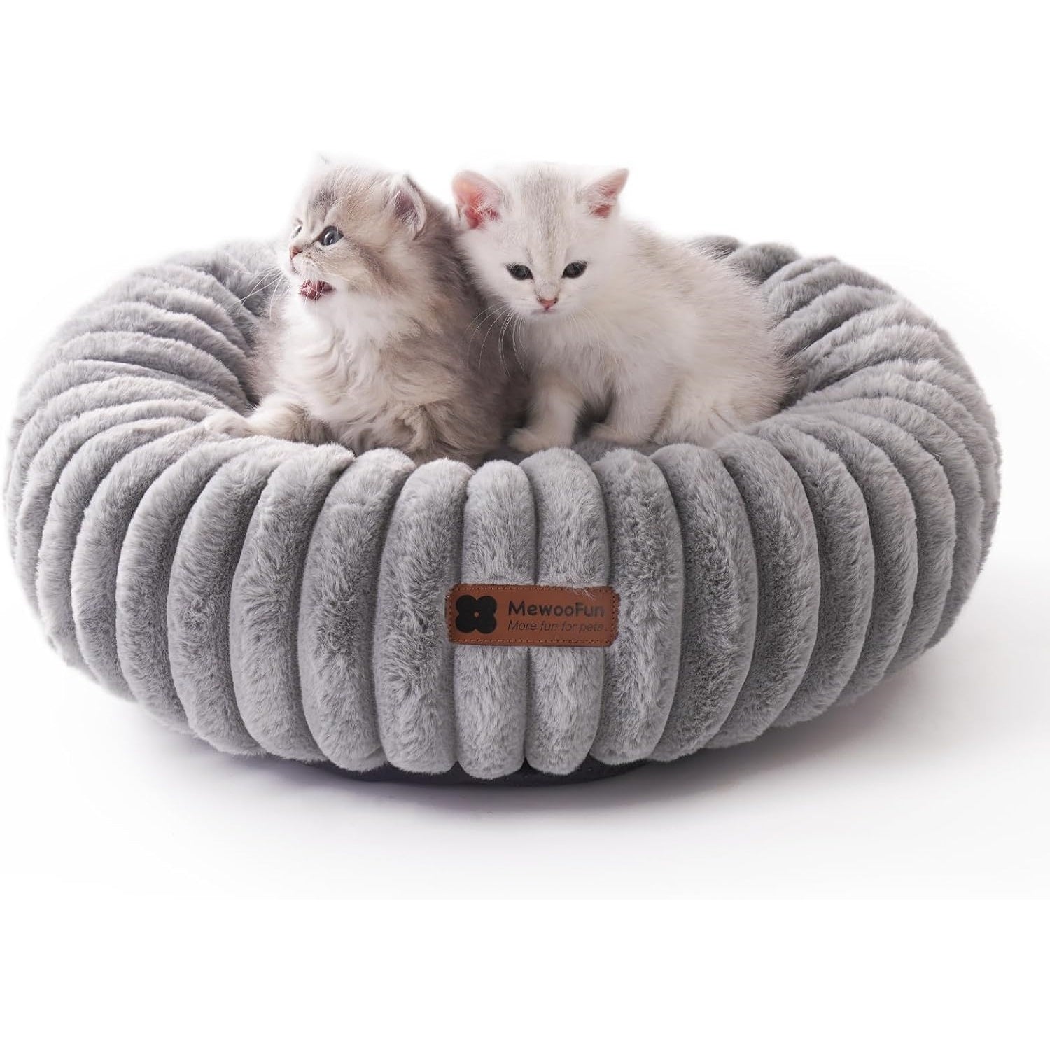 Cream Round Donut Bed for Puppies and Cats