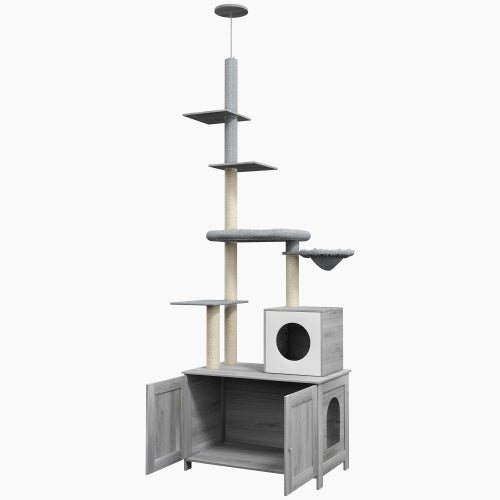 PawHut Cat Tree with Litter Box Enclosure