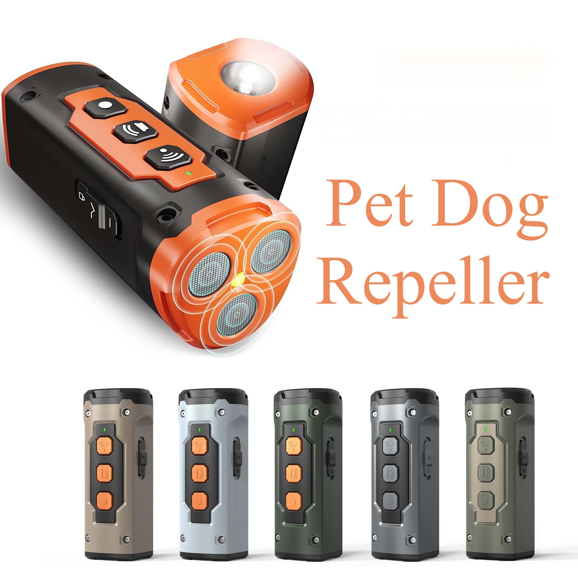 Ultrasonic Dog Repeller with Three Heads and Flashlight