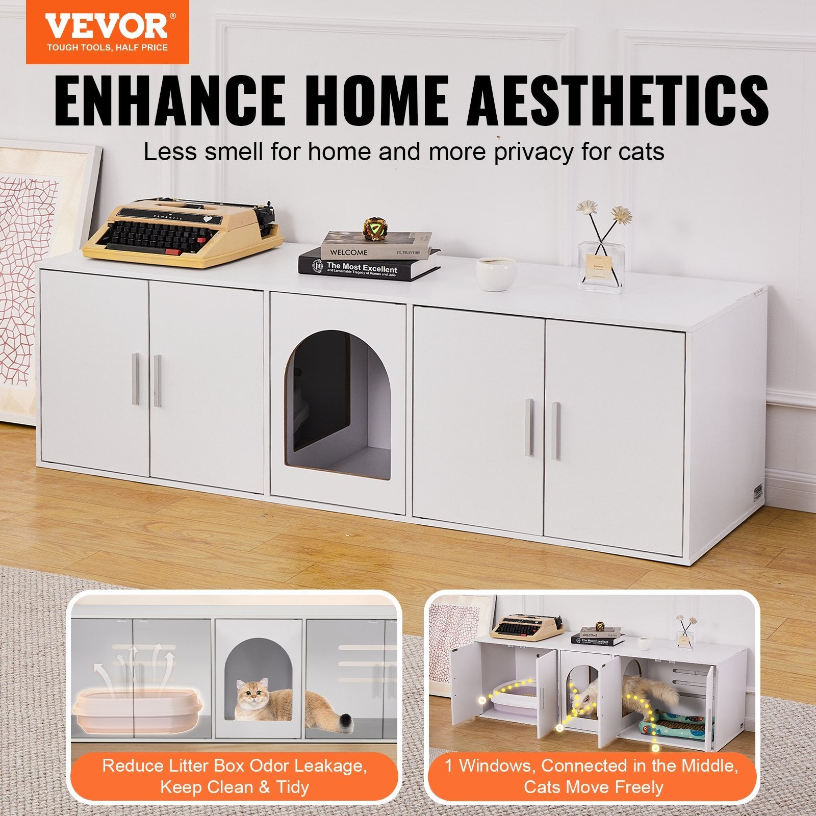 Stylish White Wooden Cat Litter Box Cover