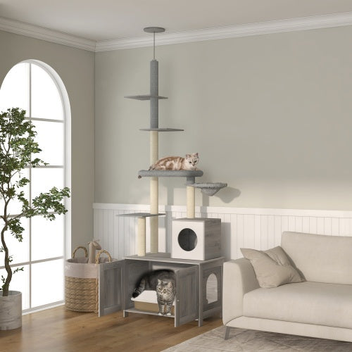PawHut Cat Tree with Litter Box Enclosure