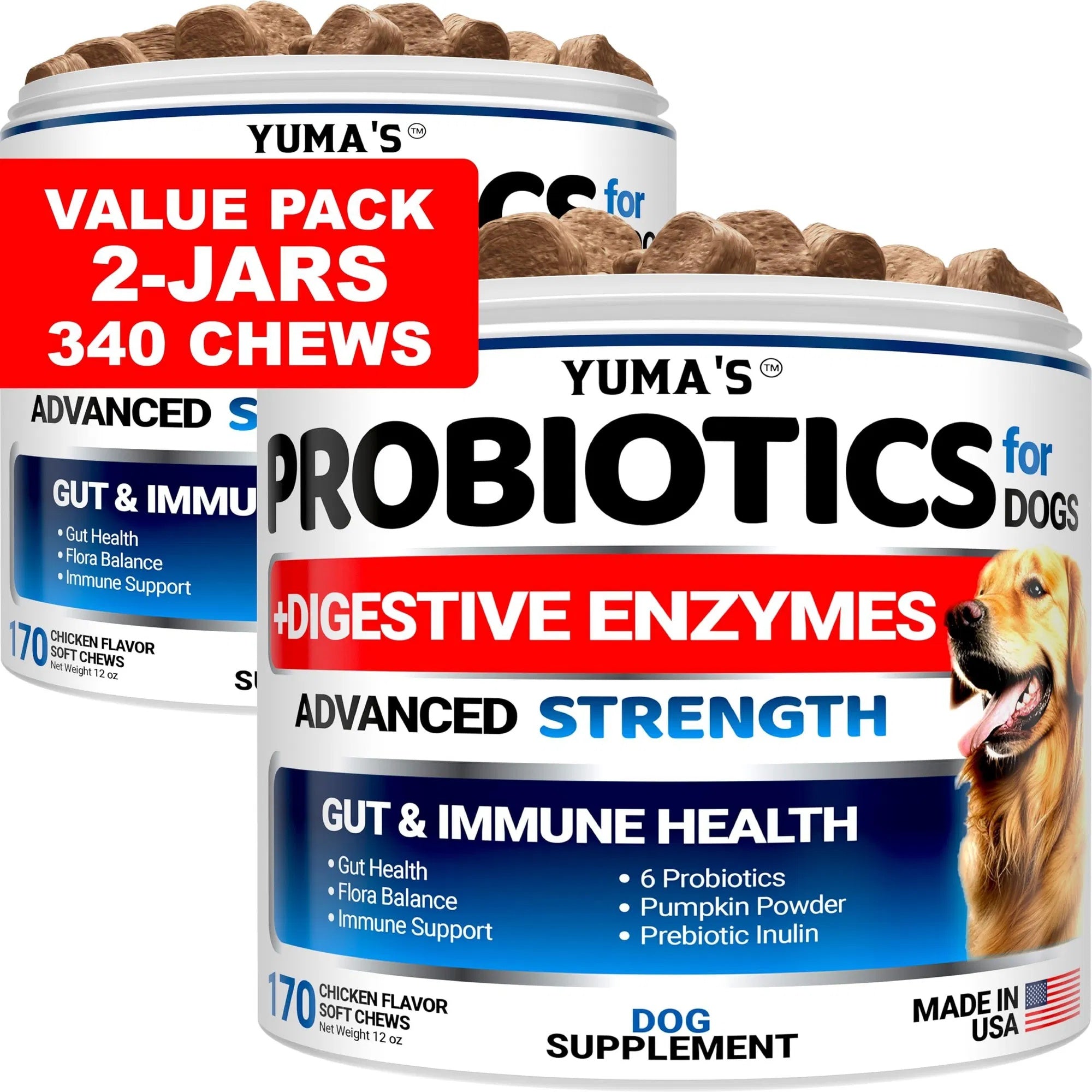 2-Pack Dog Probiotics, Enzymes for Stomach and Constipation