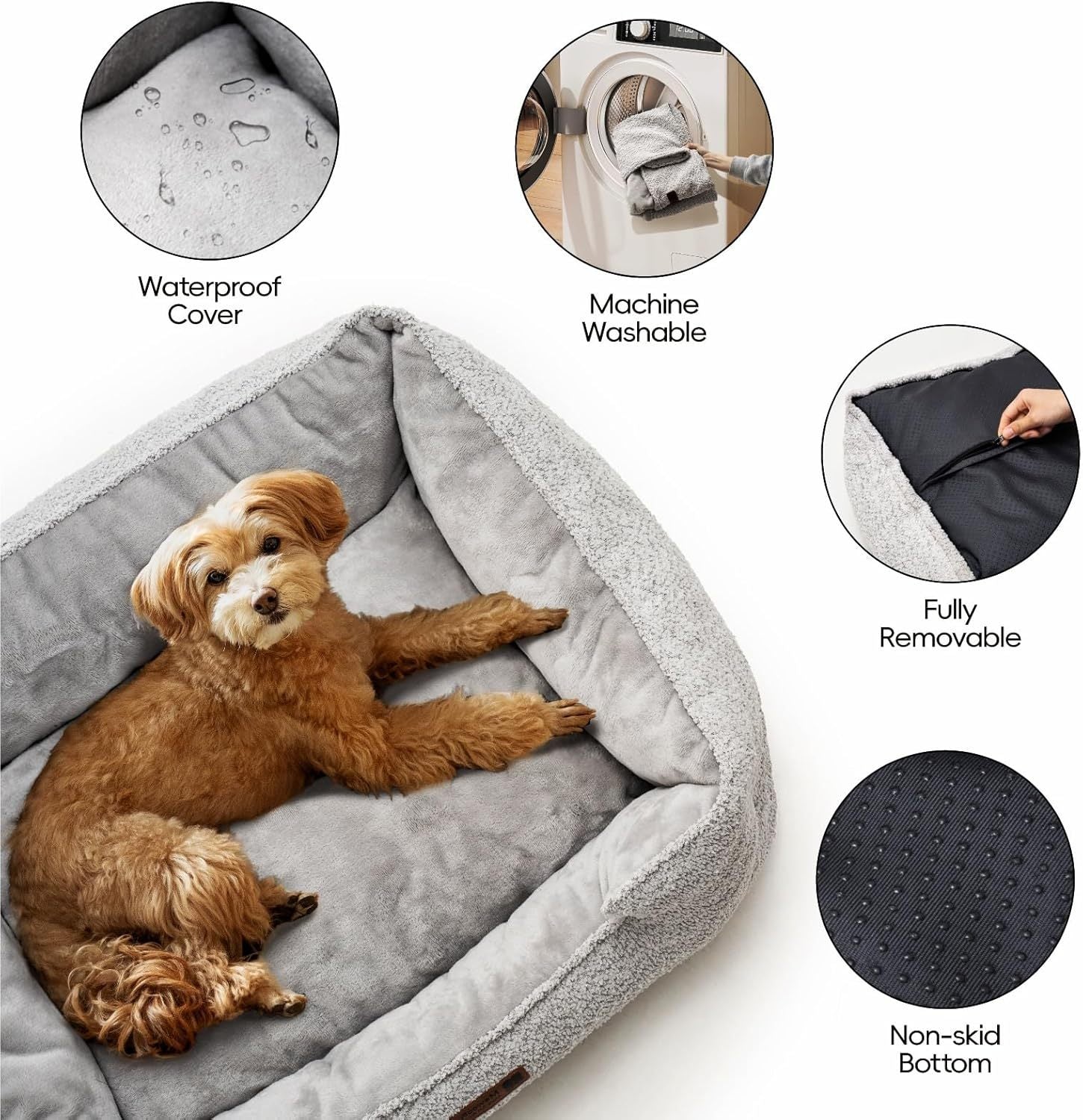 MEWOOFUN Washable Dog and cat Bed with Anti-Slip Base