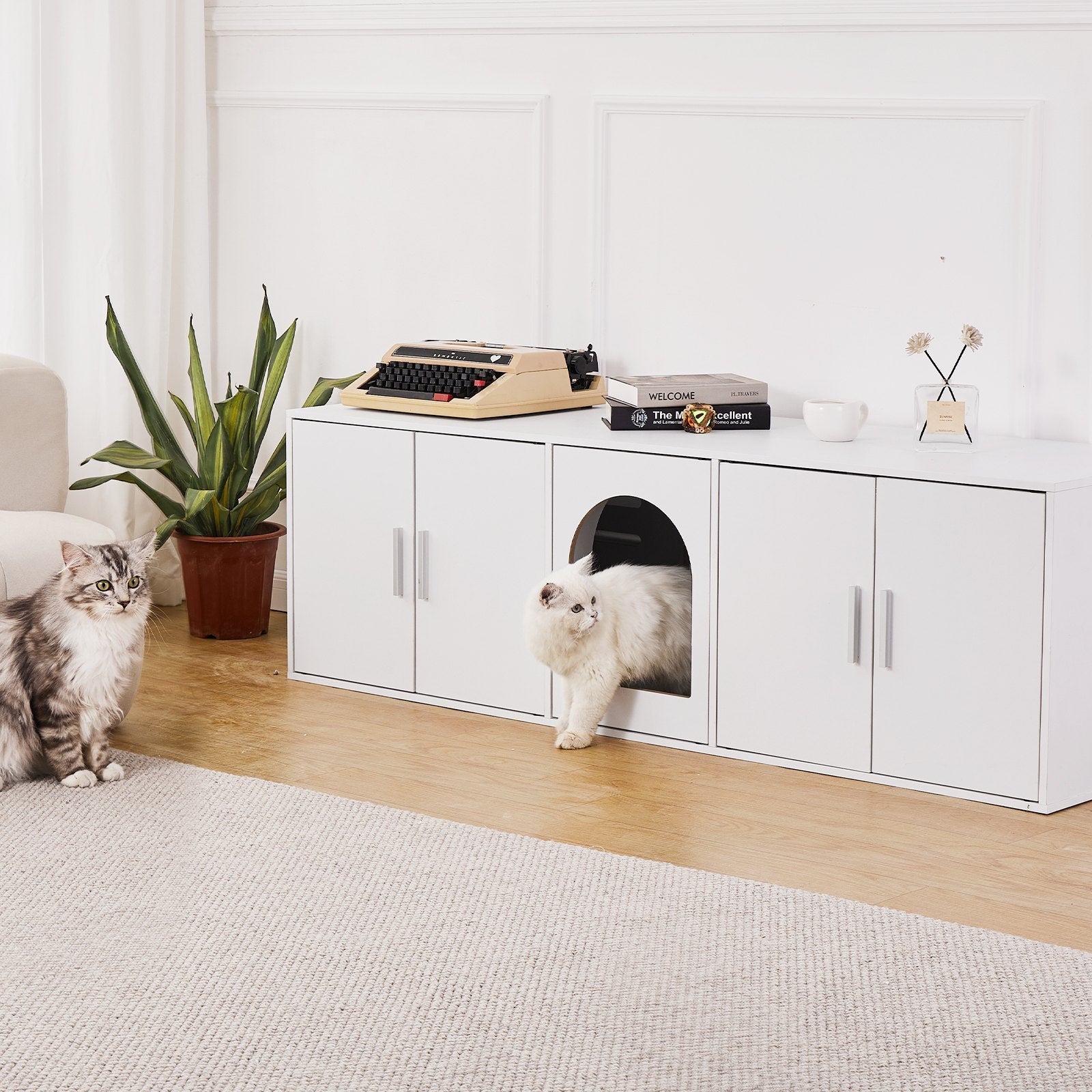 Stylish White Wooden Cat Litter Box Cover