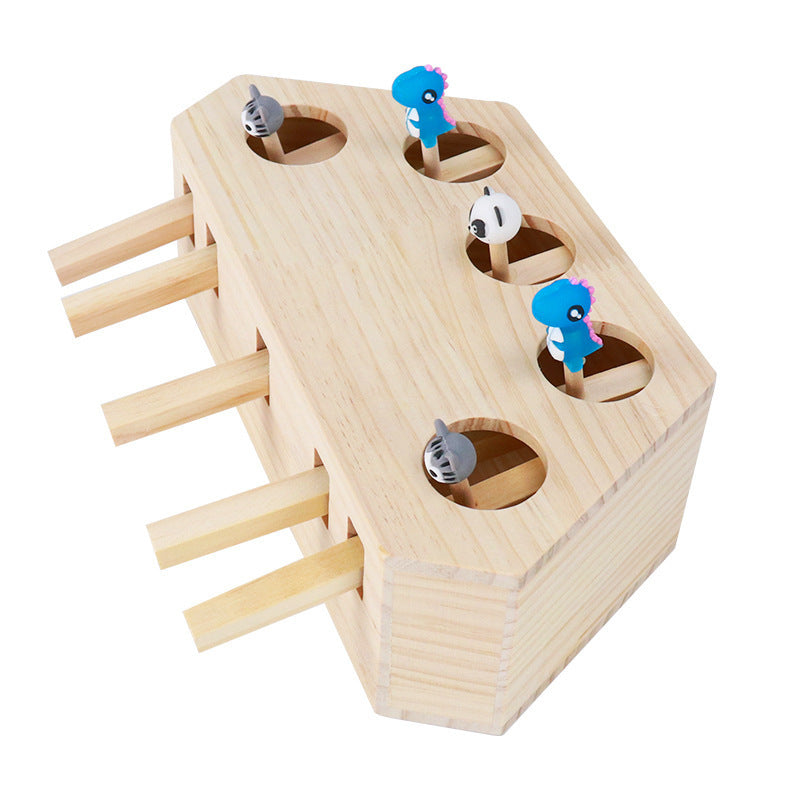 Wooden Whac-a-Mole Cat Toy, Interactive Puzzle Fun