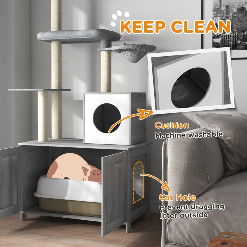 PawHut Cat Tree with Litter Box Enclosure