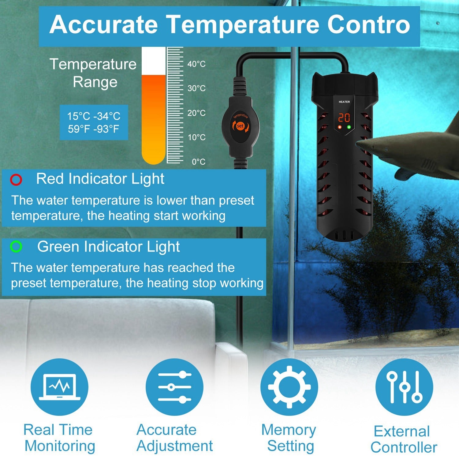 500W Submersible Aquarium Heater with External Controller