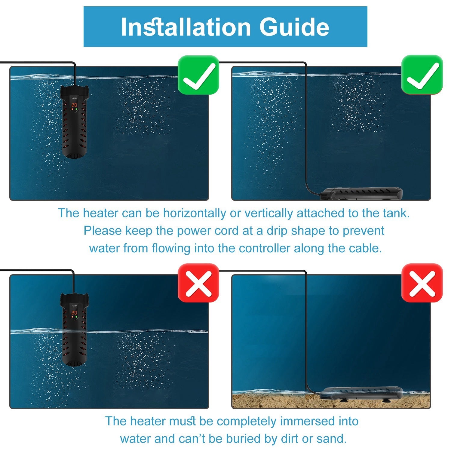 500W Submersible Aquarium Heater with External Controller