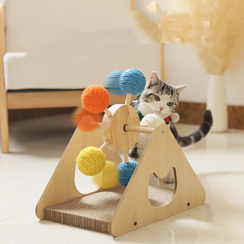Solid Wood Cat Scratch Board with Rotary Design