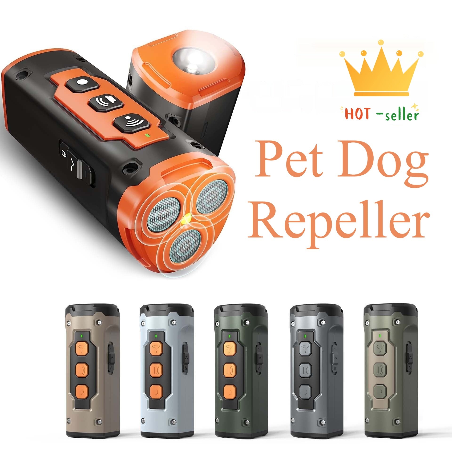 Ultrasonic Dog Repeller with Three Heads and Flashlight